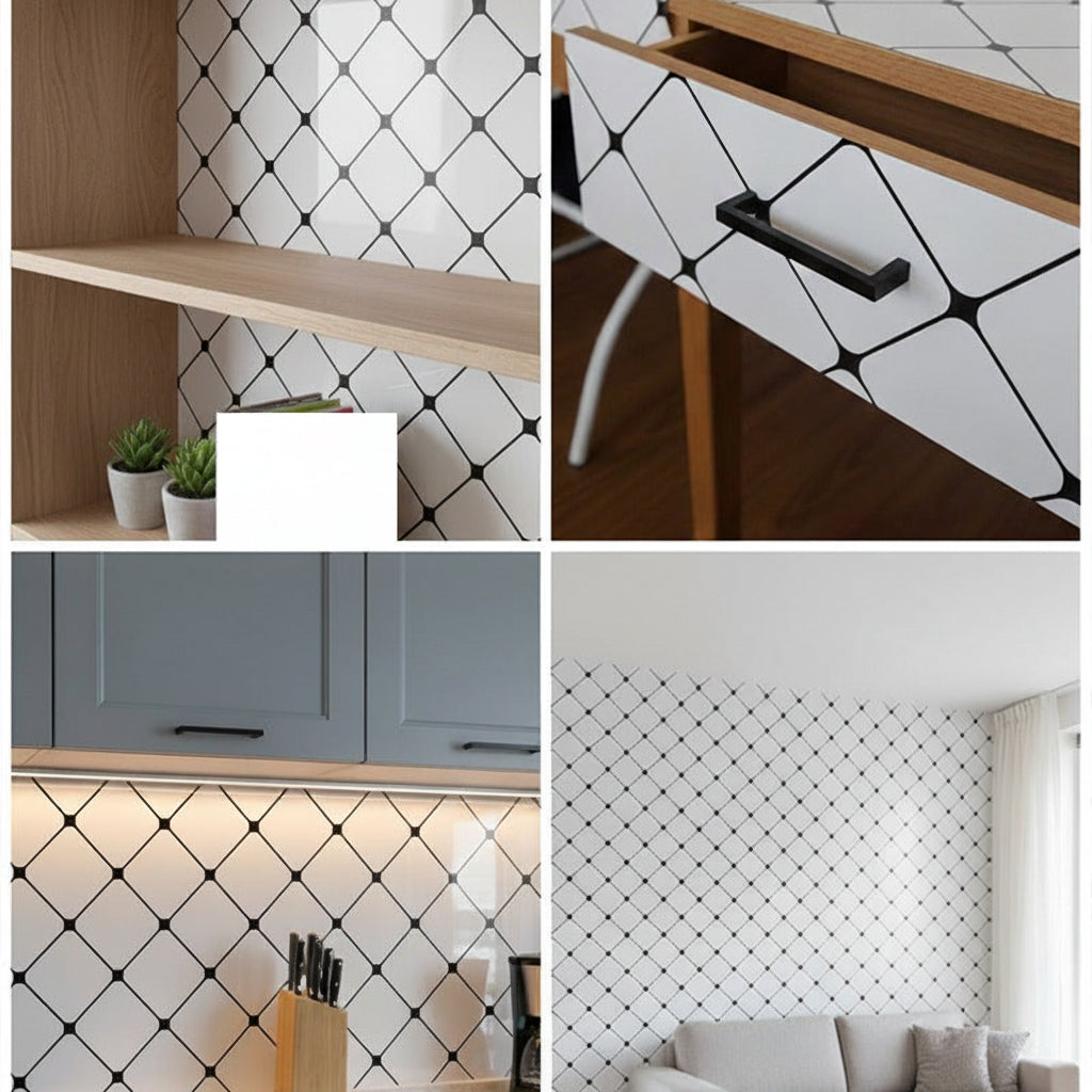 Marble Adhesive Sheet Black And White Diagonal Pattern Design